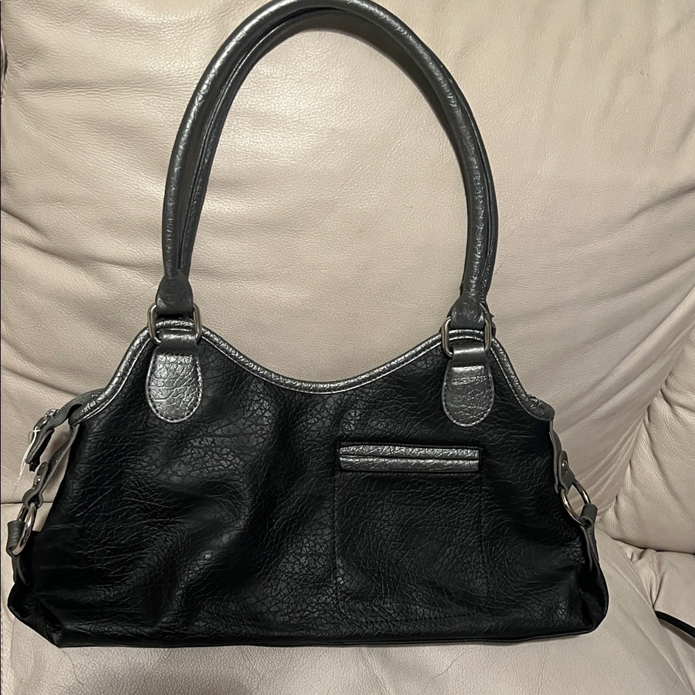 Classic Black Shoulder Bag with Curved Double Handles